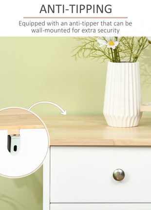 Modern Sideboard with Rubberwood Top, Buffet Cabinet with Storage Cabinets, Drawers and Adjustable Shelves, White