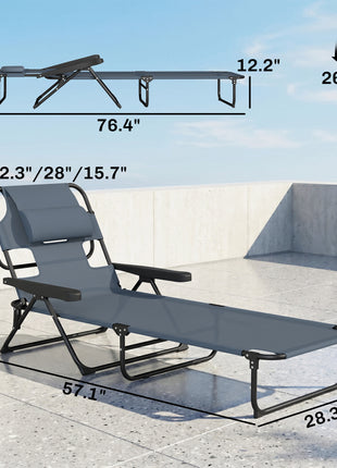 Folding Lounge Chair w/ Reclining Back, Gray
