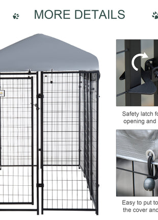 Outdoor Dog Kennel with Roof, 8' x 4' x 6' Heavy Duty Welded Wire Dog Playpen Enclosure with Escape-proof Lock, UV-Resistant & Waterproof Cover, for Large Dogs, Silver