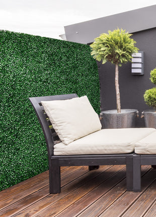 12 PCS Artificial Boxwood Panels Topiary Wall Greenery Backdrop, Privacy Hedge Screen 4 Layer Roll, Dark Green