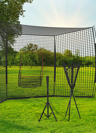Softball and Baseball Net with Strike Zone, Tee, Caddy, and Portable Carry Bag for Pitching and Hitting Training