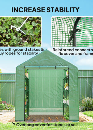 Outdoor Walk-in Greenhouse with Roll-up Zipper Door, 18 Shelves, PE Cover, 95.25" x 70.75" x 82.75", Green