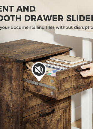 Vertical File Cabinet with 3 Drawers, Rustic Farmhouse Office Storage Cabinet for A4, Letter Size, Rustic Brown