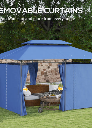 10' x 13' Double Roof Patio Gazebo, Outdoor Gazebo with Curtains, for Garden, Lawn, Backyard and Deck, Dark Blue