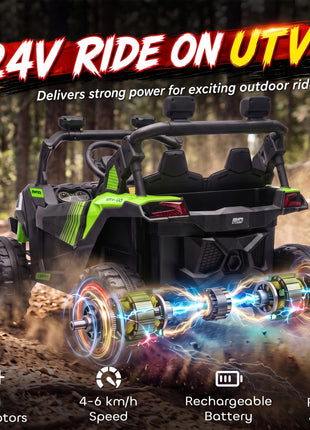 24V 2 Seater Ride On Truck Car for Big Kids with Remote Control, Dual Motors, 4-Wheel Suspension for Ages 3-8, Green