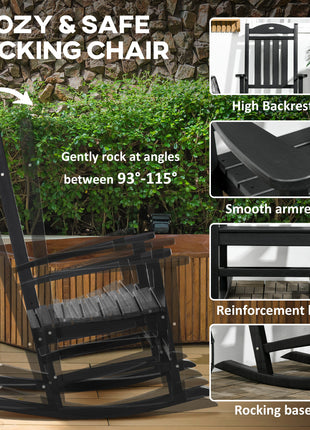 2PCs Outdoor Rocking Chair with Armrests, Fade-Resistant Waterproof HDPE for Indoor & Outdoor, Black