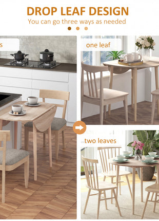 Folding Dining Table, Round Drop Leaf Kitchen Table for Small Spaces with Wood Legs, Oak Color
