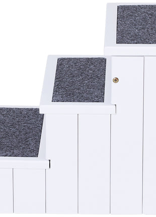 3 Step Wooden Carpeted Non Slip Pet Stairs Ramp for Cats and Small Dogs - White