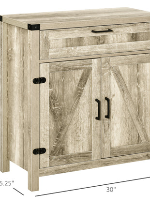 Modern Farmhouse Sideboard with Storage, Buffet Cabinet with 2 Barn Doors and Drawer for Dining Room, Oak