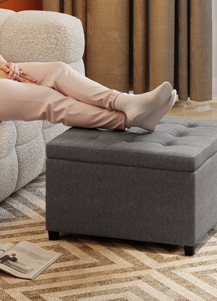 Round Storage Ottoman Bench, Button Tufted Ottoman with Flip Top for Living Room, Entryway and Bedroom, Gray