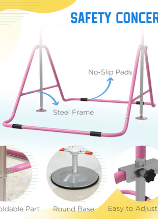 Folding Gymnastics Bar for Kids, Adjustable Height, Bubble Gum Pink