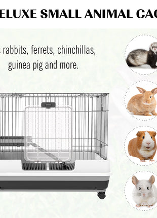 2-Level Small Animal Cage Rabbit Hutch with Wheels, Removable Tray, Platform and Ramp for Bunny, Chinchillas, Ferret, Black