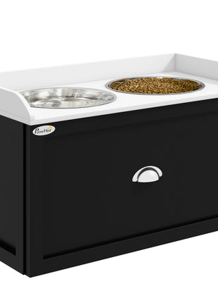 Pet Feeding Station Pet Dish Bowl Set with Storage, 2 Elevated Dog Bowls for Large Sized Dogs, White and Black