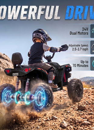 24V 2 Seater Ride On Toys, Kids ATV 4 Wheeler with Dual Motors, High & Low Speed for Boys Girls Aged 3-8 Years, Black