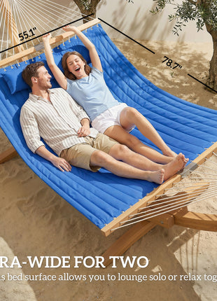 Outdoor Hammock 2-Person, with Pillow & Pad, 440 lbs Capacity, Navy Blue