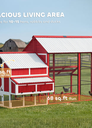 187.3" Large Chicken Coop, Walk-in Wooden Hen House, Outdoor Poultry Cage with Run, Weatherproof Roof, Nesting Box