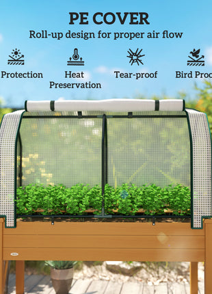 Raised Garden Bed with PE Greenhouse Cover Outdoor Planter Box for Herbs and Vegetables, 48 x 22 x 46 inch, Sand