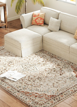 Area Rug 5x7, Machine Washable Rug, Non-Slip Classical Floral Print Floor Carpet for Living Room, Bedroom, Mixed-Brown