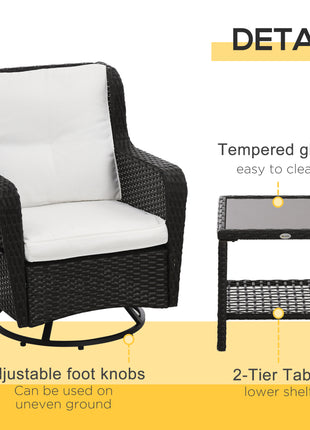 Patio Bistro Set, Porch Furniture with 360° Rotation & Rocking Function, 28.25"x30.75"x36.25", Cream White
