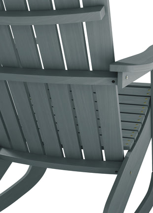 Wood Adirondack Outdoor Lounge Rocking Chair Fire Pit Seating with Slatted Wooden Design, Fanned Back, Gray
