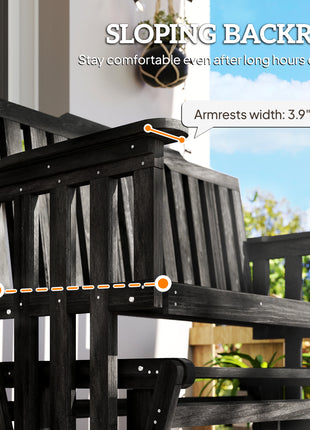 2-Person Patio Swing Glider Bench with Quick Drying Design and Wide Armrest, Wood Rocking Chair Loveseat for Backyard Garden Porch, Black