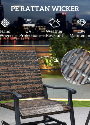 Wicker Rattan Swivel Patio Glider Chair Set of 2, Outdoor Glider Chair with Steel Frame, High Back, Brown