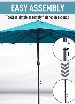 Patio Umbrella 15ft Double-Sided Outdoor Market Extra Large Umbrella with Crank Handle for Deck, Lawn, Backyard and Pool, Blue