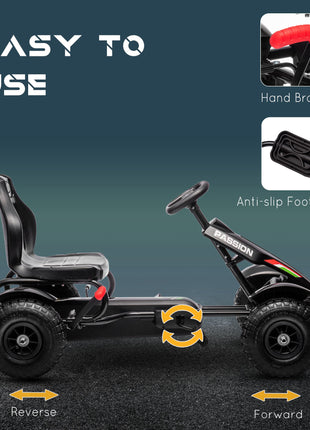 Kids Pedal Go Kart, Outdoor Ride on Toys with Adjustable Seat, Sharp Handling, Handbrake, 4 Non-Slip Rubber Wheels for Boys & Girls Aged 5-12 Years Old, Black