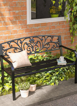 50" Blossoming Pattern Garden Decorative Patio Park Bench with Beautiful Floral Design & Relaxing Comfortable Build