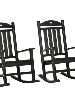 2PCs Outdoor Rocking Chair with Armrests, Fade-Resistant Waterproof HDPE for Indoor & Outdoor, Black