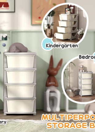30" 4 Tier Kids Storage Unit Dresser Tower w/ 4 Drawers, Cream White