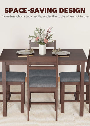5-Piece Solid Wood Dining Table Set for 4, Farmhouse Kitchen Table with Upholstered Chairs for Dining Room, Walnut