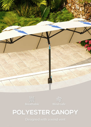 Double Sided Patio Umbrella, 9.7' Large Outdoor Market Umbrella with Push Button Tilt and Crank, 3 Air Vents and 12 Ribs, for Garden, Deck, Pool, Brown