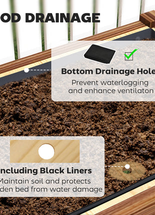 Raised Garden Bed, 47 x 22 x 31.5 in Elevated Wood Planter Box with Storage Shelf, Drainage Holes and Liner, Carbonized