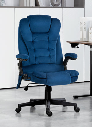 6 Point Executive Office Chair with Heat, Velvet High Back Vibrating Massage Office Chair, Drak Blue