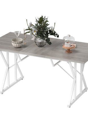 47"-63" Extendable Dining Table for 4-6, Farmhouse Expandable Kitchen Table with Heavy Duty Trestle Base, Gray