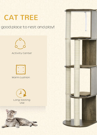 65" Corner Modern Cat Tree Tall for Climbing, Large Multilevel Cat Tower with Scratching Posts, Small-Fit Kitten Tower with Sisal, Cream White