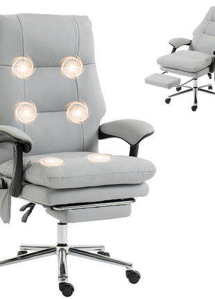 Massage Office Chair with 6-Point Vibration, Pet-Friendly Faux Leather Ergonomic Executive Desk Chair, Light Gray