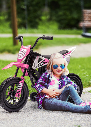 12V Kids Electric Motorcycle w/ Twist Grip Throttle, Training Wheels, Rear Suspension & Music, Pink