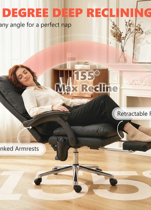 Massage Office Chair with 6-Point Vibration, Pet-Friendly Faux Leather Ergonomic Executive Desk Chair, Black