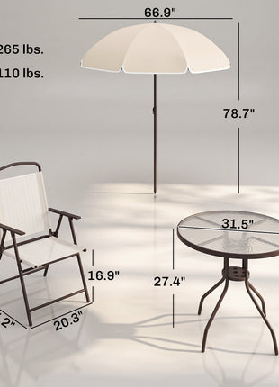6 Piece Patio Dining Set for 4 with Umbrella, Beige