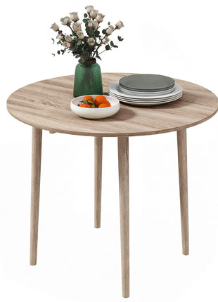 Folding Dining Table, Round Drop Leaf Kitchen Table for Small Spaces with Wood Legs, Oak Color