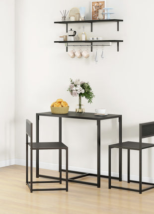 3-Piece Dining Room Set, Industrial Kitchen Table Set with Rectangular Table and 2 Dining Chairs, Black
