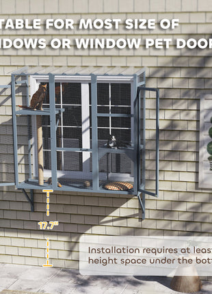 Catio Outdoor, Window Catio for 2-3 Large Indoor Cats w/ 2 Jumping Platforms, Scratching Post, for Playing, Napping