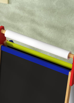 3 in 1 Easel for Kids with Paper Roll, Whiteboard, Chalkboard, Double Sided & Adjustable Height, Nature Wood