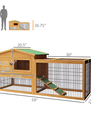 2 Level 59" Outdoor Rabbit Hutch with Openable Top, Yellow