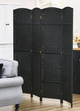 Folding Room Divider Screen 4 Panel 5.6 ' Tall Privacy Screen Freestanding Room Partition for Home Office, Black