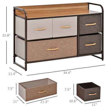 5-Drawer Dresser, 2-Tier Storage Tower with Steel Frame for Bedroom, Nursery Room, Multicolored