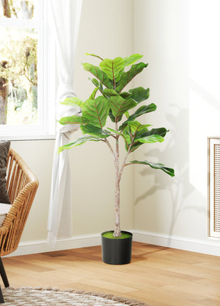 Artificial Fiddle Leaf Fig Tree, 43" Potted Plant with Flocked Soil for Home Office Decor, Green