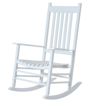 Wooden Outdoor Rocking Chair with Armrests, High Back for Garden, Patio, Balcony, Porch, White